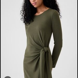 GAP Olive Side-Tie Long Sleeve Dress